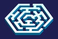 Hexagonal 3D maze icon in geometric style.