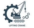 Vector illustration of the high crane icon and logo. Equipment for construction work.