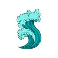 Vector illustration of high sea tide. Bright blue ocean wave with black contour. Marine theme Royalty Free Stock Photo