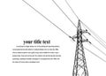 Vector Illustration. High Voltage  Towers Electric Power Transmission. Lines Supplies Electricity to the Text.  Pylon, pole networ Royalty Free Stock Photo