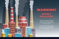 vector illustration highly polluting city with smoke from factories chimney. the environment with high air pollution. global