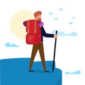 Vector illustration hiking to sea or ocean flat.