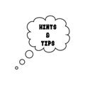 Hints and tips. Guidance, creative.Hot Tip.Hints and tips words on white space, guidance and help concept