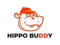 Hippo Buddy Animal Cartoon Head Mascot Logo Template