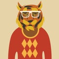 Vector illustration of hipster tiger with glasses