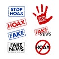 Vector illustration of the HOAX news stamp. Perfect for design elements of fake news and HOAX news campaigns.