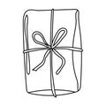 Vector illustration of a holiday gift wrapping in doodles style. Illustration with present, gift hand drawn on white