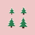 Vector illustration holiday set of Pixel art Christmas tree covered with snow. Flat design 8 bit outline illustration on Royalty Free Stock Photo