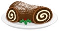 Holiday Yule Log Dessert With Holly
