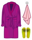 Home cloth robe ,towel and slippers.Vector illustration