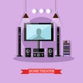 Vector illustration of home theater, modern audio visual system Royalty Free Stock Photo