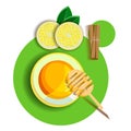 Vector illustration with honey, lemon and cinnamon