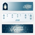 Vector illustration of horizontal ramadan kareem blue greeting banner set Royalty Free Stock Photo