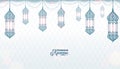 Vector illustration of horizontal ramadan kareem blue and white color greeting Royalty Free Stock Photo