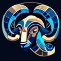 vector illustration of a horned ram head in blue and brown colors AI Generated