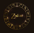 Vector illustration with Horoscope circle, Zodiac symbols and abstract elements. Gold elements Royalty Free Stock Photo