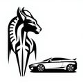 Black silhouette of horse and car on white background. Logo Royalty Free Stock Photo