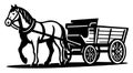 Vector illustration of a horse pulling a cart in a rural setting Royalty Free Stock Photo