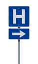 Hospital blue road sign