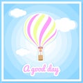 Vector illustration of a hot air balloon, clouds. Beautiful, colorful balloon, hot air balloon.