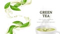 Vector illustration of a hot cup of green tea with a fresh leaf. Healthy and aromatic beverage concept with natural and organic Royalty Free Stock Photo