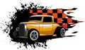 vector illustration of hot rod car with race flag Royalty Free Stock Photo