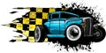 vector illustration of hot rod car with race flag Royalty Free Stock Photo