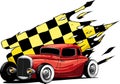 vector illustration of hot rod car with race flag Royalty Free Stock Photo