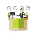 Hotel receptionist vector illustration in flat style