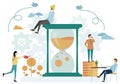 Vector illustration, hourglass on white background, time management concept