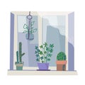 Vector illustration with houseplants on the window.