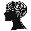 Vector illustration of a human head profile with abstract brain maze lines symbolizing mind thought psychology and creativity Royalty Free Stock Photo