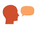 Vector illustration of human head silhouette talking through speech bubble. Concept of communication, dialogue, chat, conversation