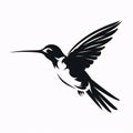 Black silhouette, tattoo of a humming-bird, bird, crow, on white isolated background. Vector Royalty Free Stock Photo