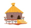 Vector illustration of a hut with a thatched roof on stilts.