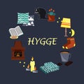 Vector illustration with Hygge cozy home things