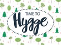 Vector illustration of time to hygge text on pattern background.