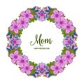 Vector illustration i love you mom for beauty purple flower frame