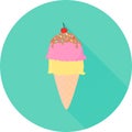 Vector illustration of ice cream in circle icon with long shadow. Ice cream cone flat style. Hand drawn art ice cream design for p Royalty Free Stock Photo