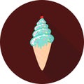 Vector illustration of ice cream in circle icon with long shadow. Ice cream cone flat style. Hand drawn art ice cream design for p Royalty Free Stock Photo