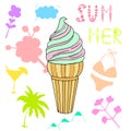 Vector illustration of an ice cream. Doodle texture with swet dessert Royalty Free Stock Photo