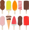 Vector illustration ice cream pattern set sweets summer colours red yellow chocolate cream nuts