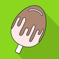 Vector illustration of ice cream on a wooden stick in flat style isolated on green background Royalty Free Stock Photo