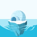 Vector illustration of ice island floating on the sea with igloo