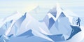 Vector illustration of ice mountains with traveller on the top of mountain. Winter background flat style illustration. Royalty Free Stock Photo