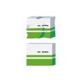 A vector illustration icon of a badly damaged cardboard medicine packaging. Concept for damaged goods.