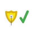 Vector icon concept of guard shield with plug plugged into outlet with check mark