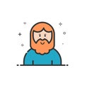 Vector illustration of icon in flat line style. Linear cute and smiling hipser man with beard. Royalty Free Stock Photo