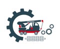 Vector illustration of the icon and logo of a crane of special equipment for construction work of enterprises and organizations. Royalty Free Stock Photo