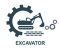 Vector illustration of the icon and logo of the excavator of special equipment for construction work of enterprises and organizati Royalty Free Stock Photo